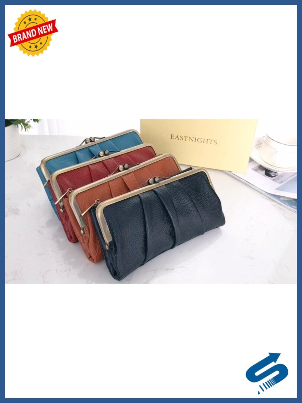 Soft Leather Bifold RFID Clutch Wallet with Zipper and Kiss Lock - Picture 6 of 6